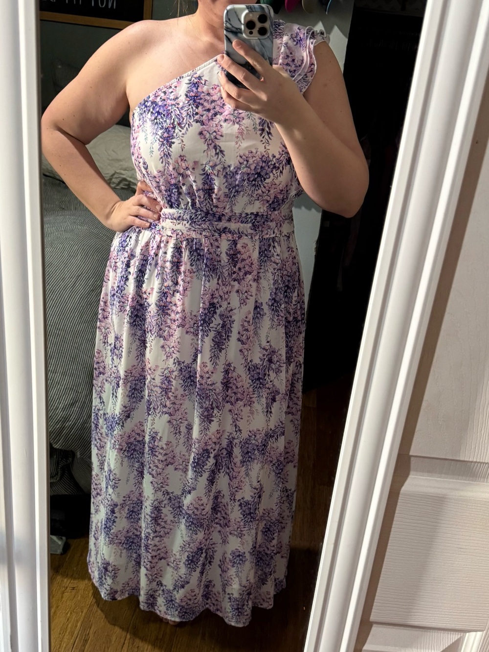 One-Shoulder Lavender Floral Maxi Dress - Women